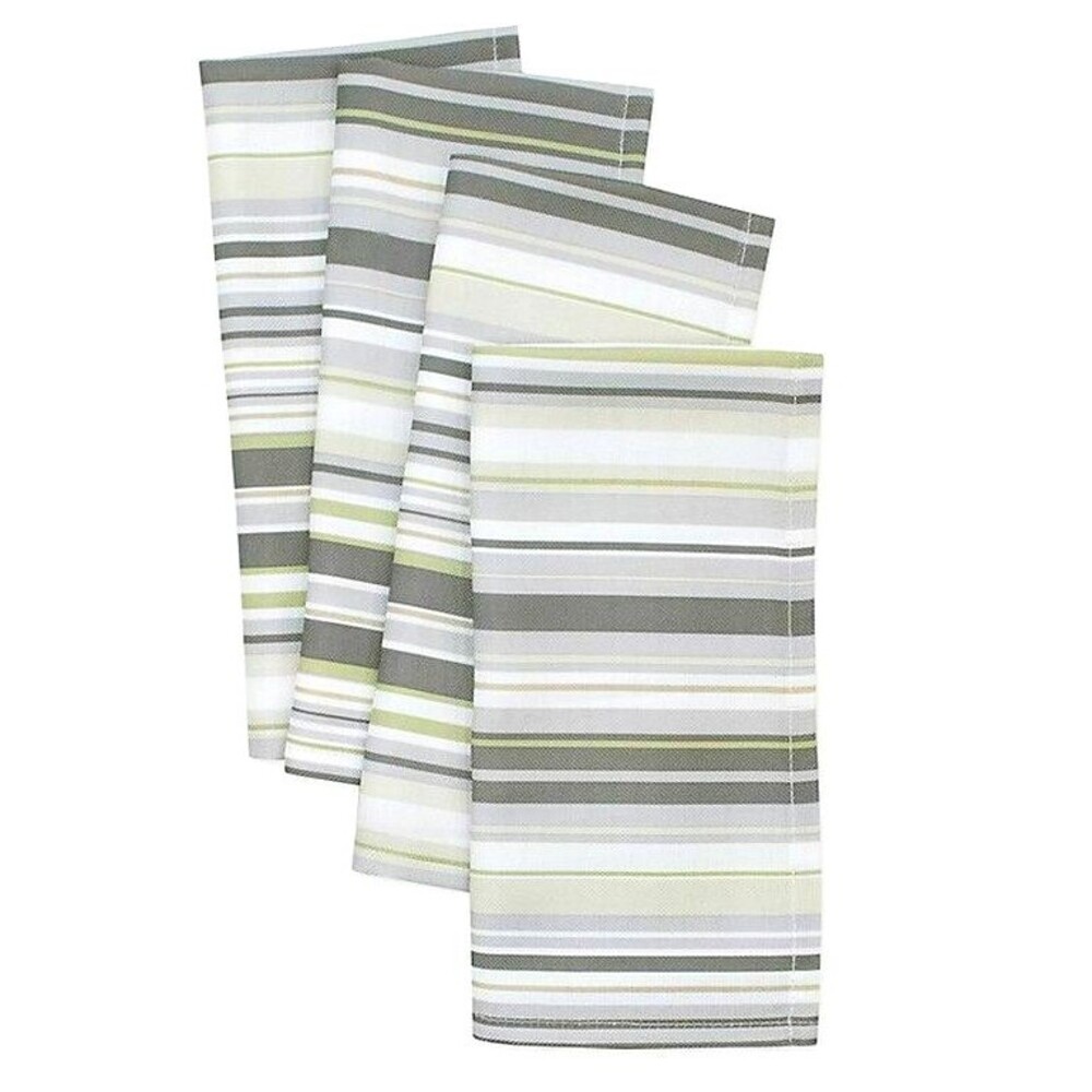 Town & Country Fabric Napkins Jellybean Green Striped Indoor Outdoor Set of 4